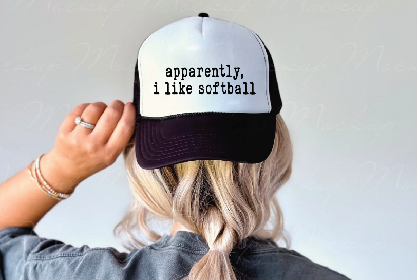 Apparently, I Like Softball- UNISEX BLACK AND WHITE Trucker Hat