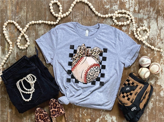 Baseball Leopard Checkered - Athletic Grey - Southern Belles & Company Boutique