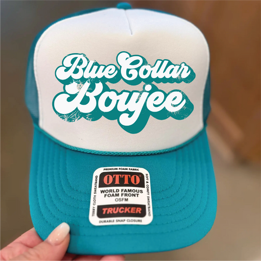 Blue Collar Boujee DTF Printed Jade and White Trucker Hat