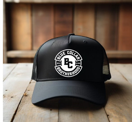 Blue Collar Brotherhood DTF Printed Black Trucker Hat