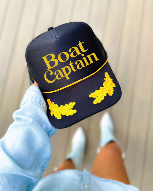 Boat Captain DTF Printed Black Trucker Hat
