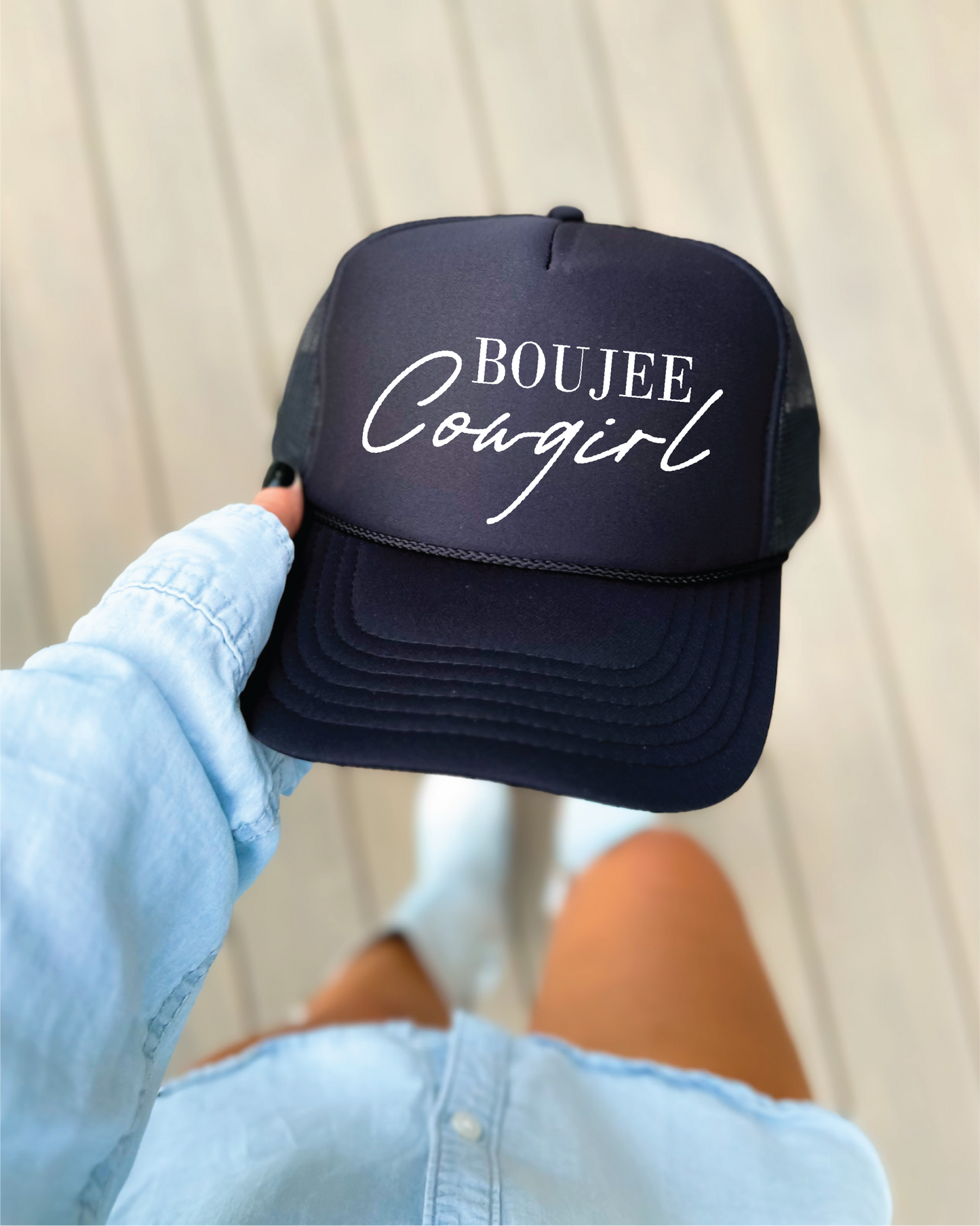 Boujee Cowgirl DTF Printed Black Trucker Hat