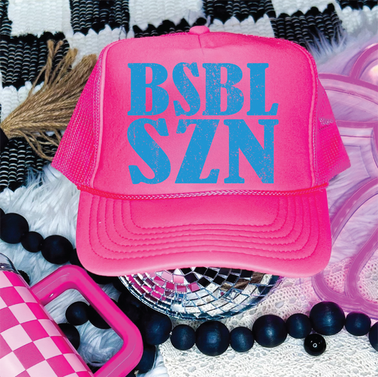 BSBL SZN DTF Printed Neon Pink Foam Trucker Hat