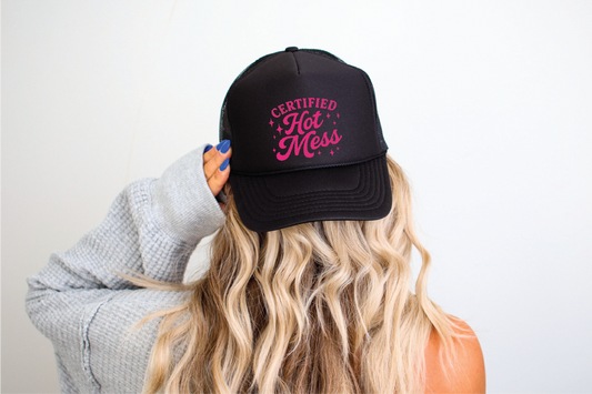 Certified Hot Mess - UNISEX BLACK TRUCKER HAT
