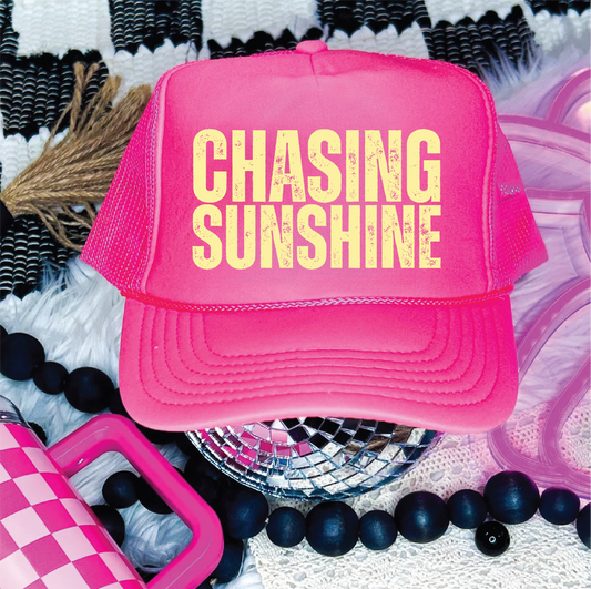 Chasing Sunshine DTF Printed Neon Pink Trucker Hat