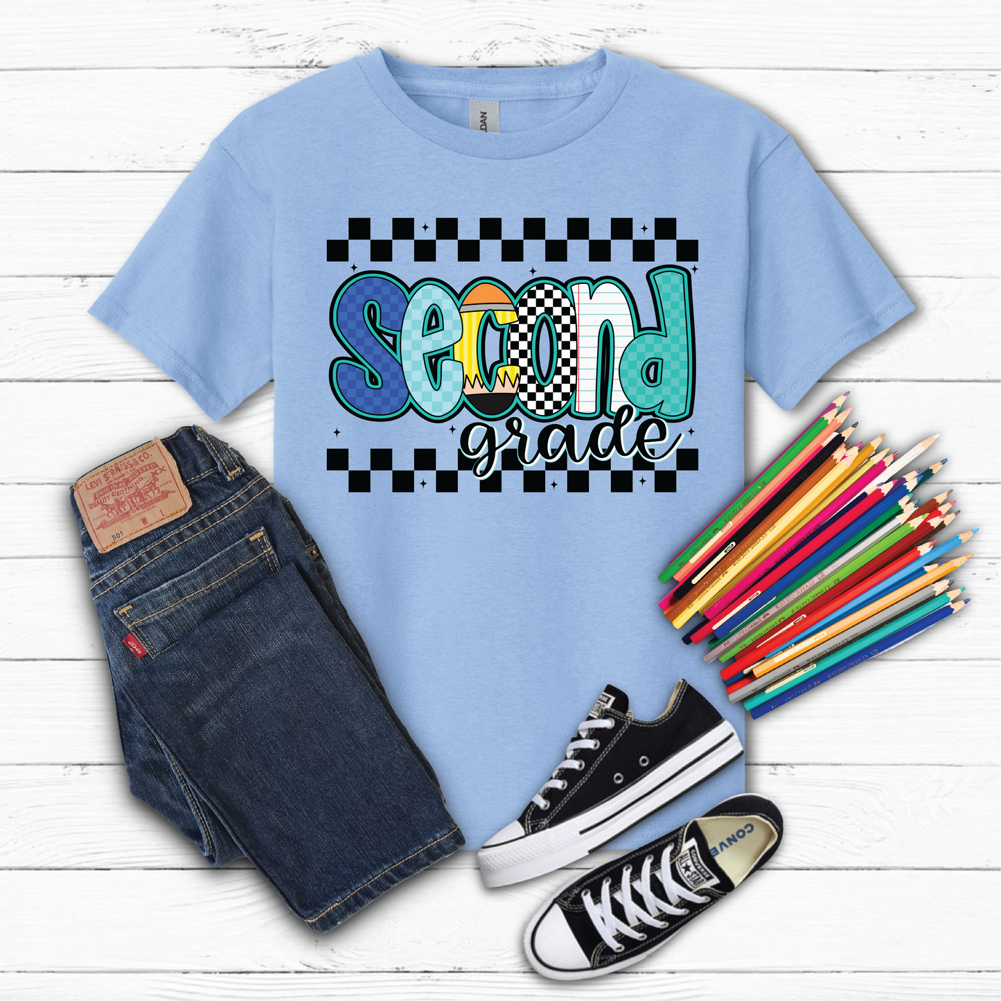 Boys Checkered 2nd Grade Back to School Graphic Tee