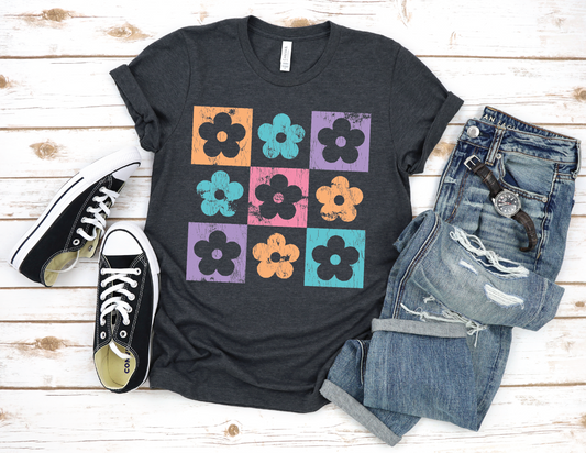 Colorful Checkered Daisy Graphic Tee