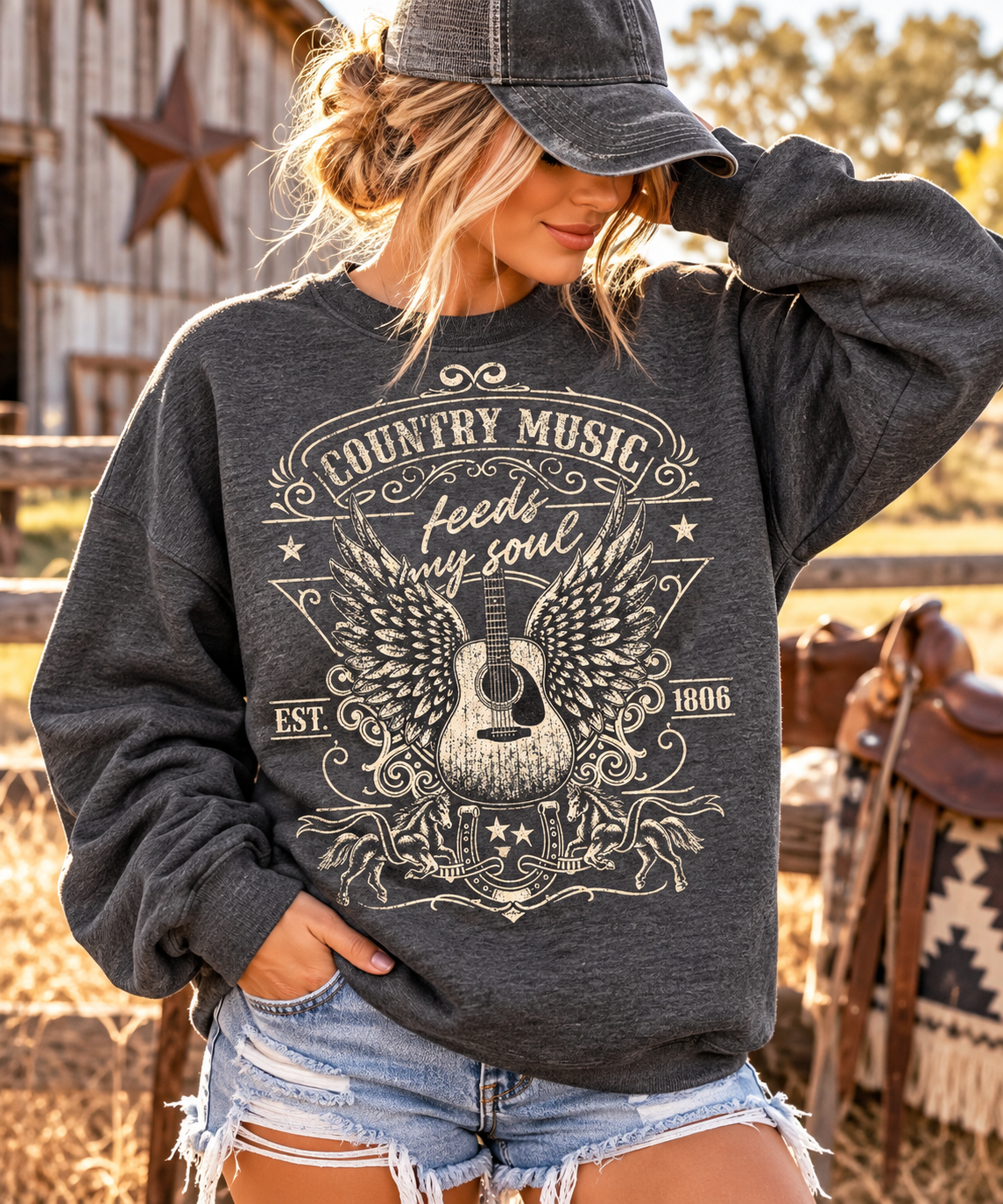 Country Music Feeds My Soul - DARK HEATHER GREY SWEATSHIRT/TEE