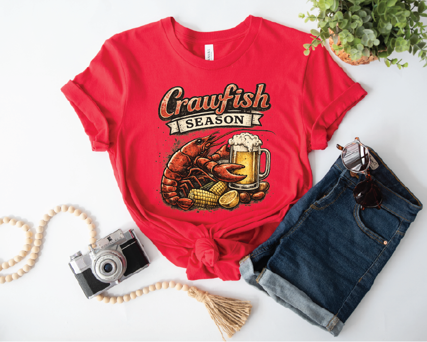 CRAWFISH SEASON  - UNISEX RED GRAPHIC TEE