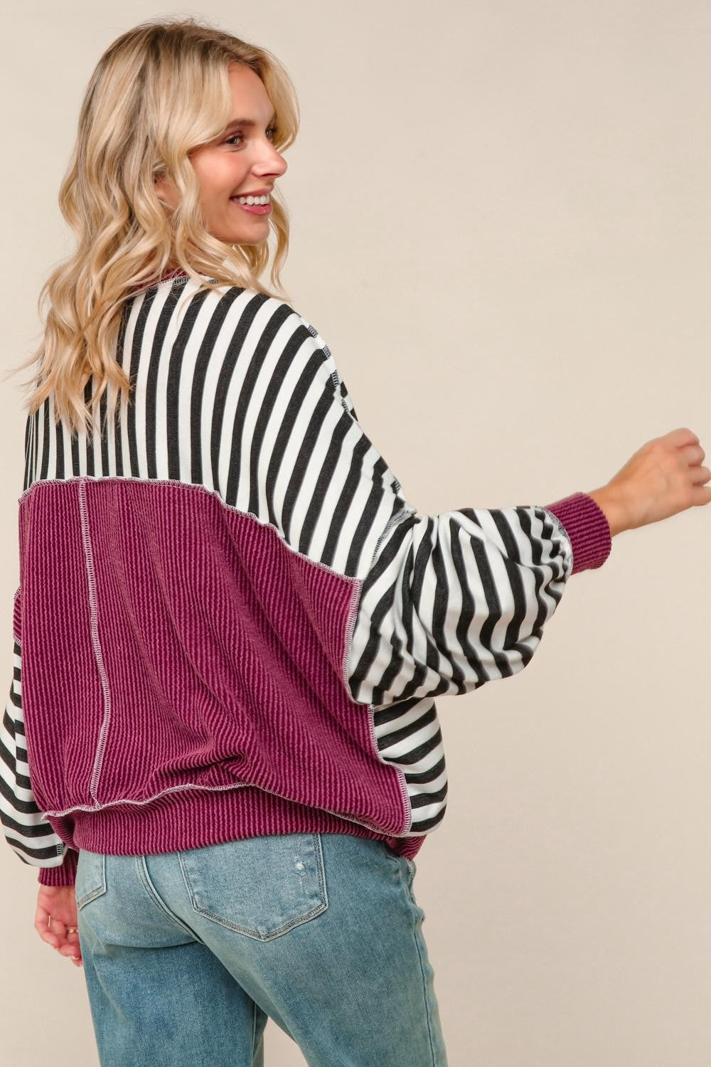 A Stripe Story Wine Crew Neck Pullover