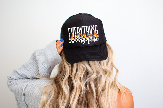 Everythings Fine DTF Printed Black Trucker Hat