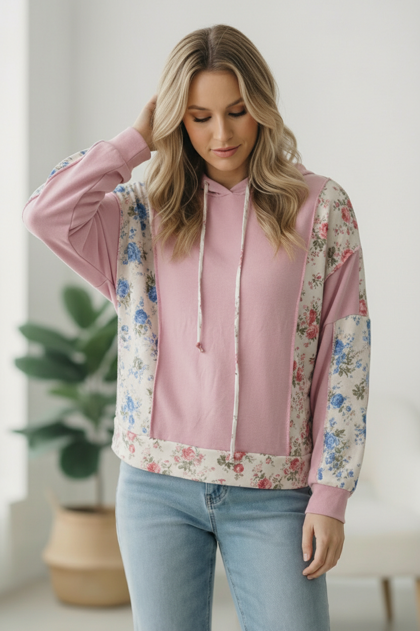 Sweet Spring Blossoms Color Block Hoodie