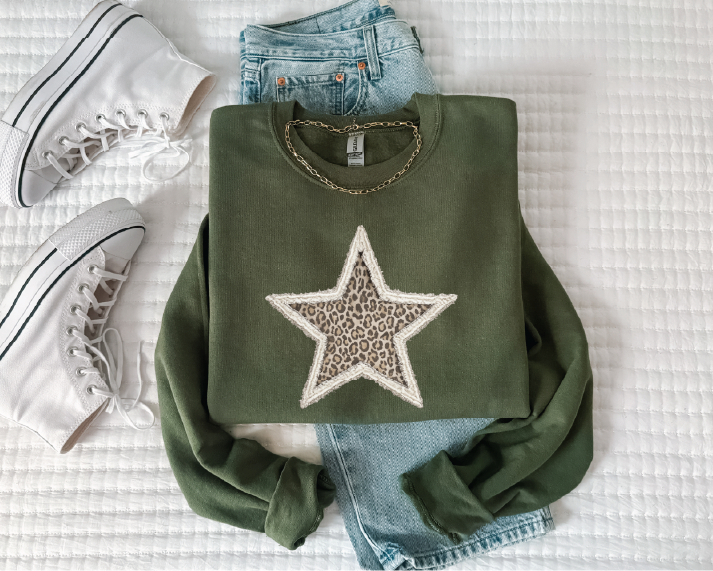 Faux Stitch Leopard Star - UNISEX GRAPHIC SWEATSHIRT