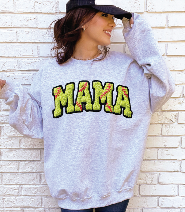 Softball Mama Faux Yarn Athletic Grey