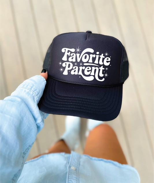 FAVORITE PARENT DTF Printed Black Trucker Hat