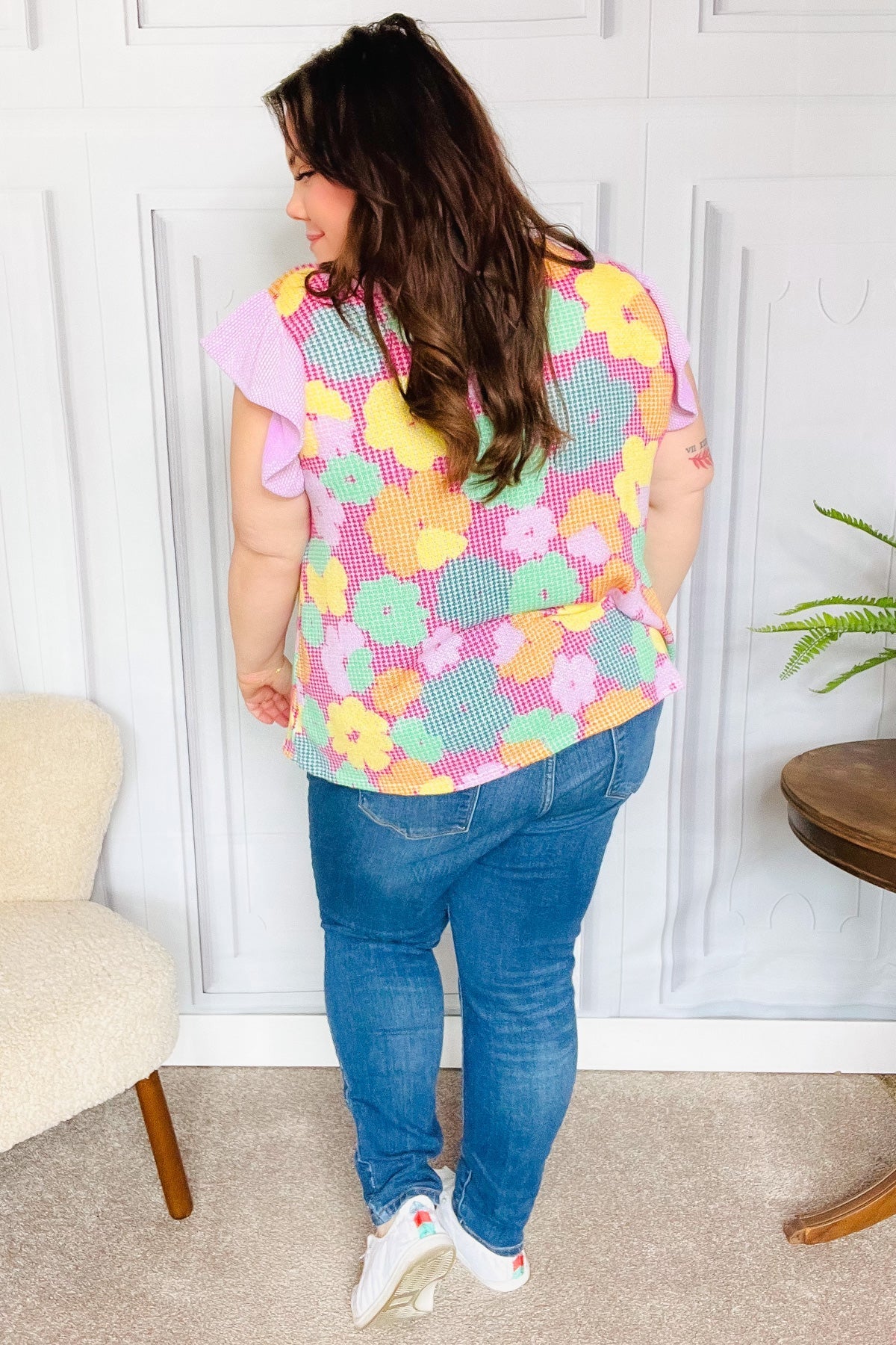 Feeling Playful Fuchsia Floral Textured Ruffle Sleeve Top - Southern Belles & Company Boutique
