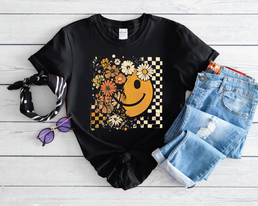 Floral Checkered Face Graphic T-Shirt