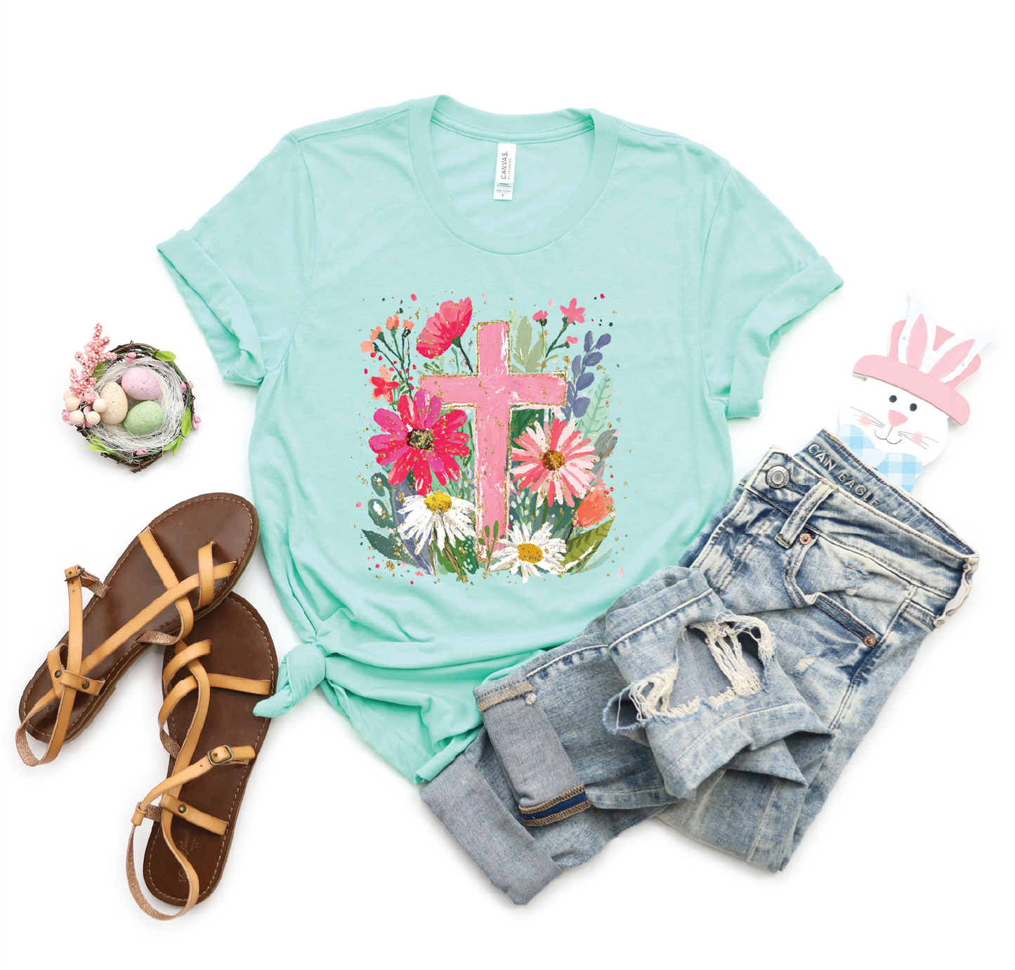 Floral Cross- Graphic Tee