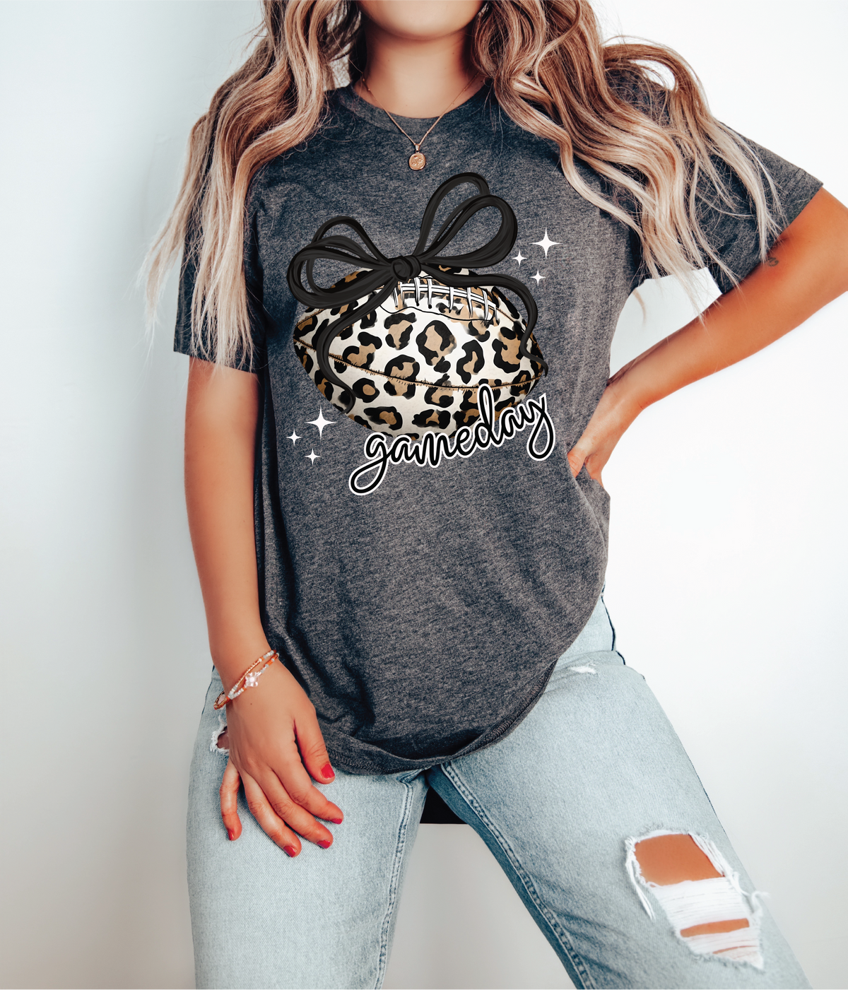 Game Day Leopard Football - Football Graphic T-Shirt