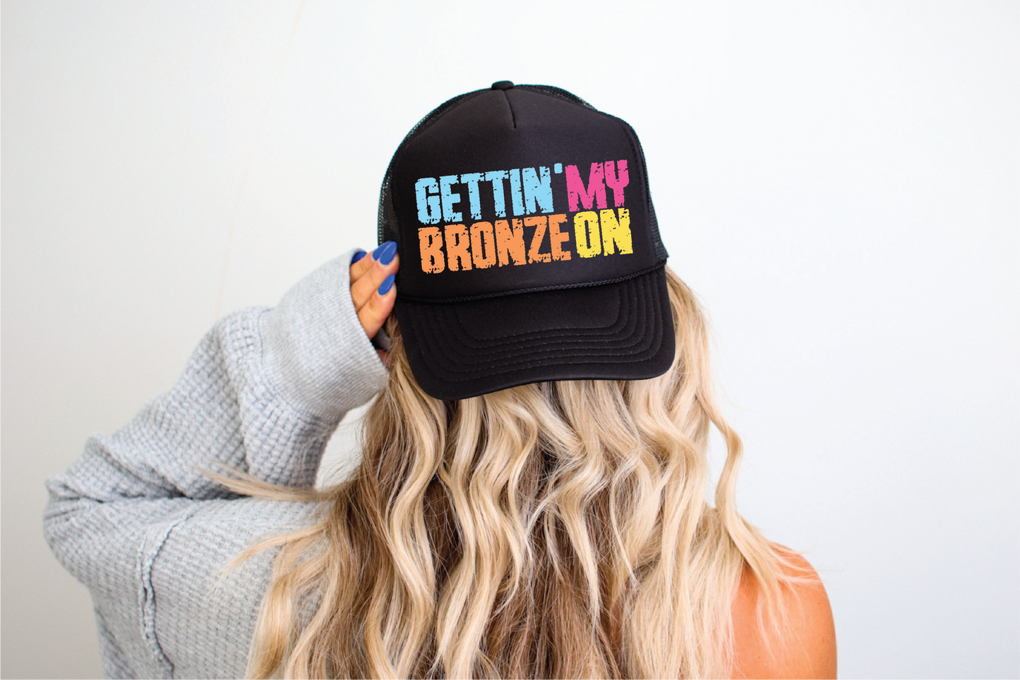 Gettin' My Bronze On DTF Printed Black Trucker Hat