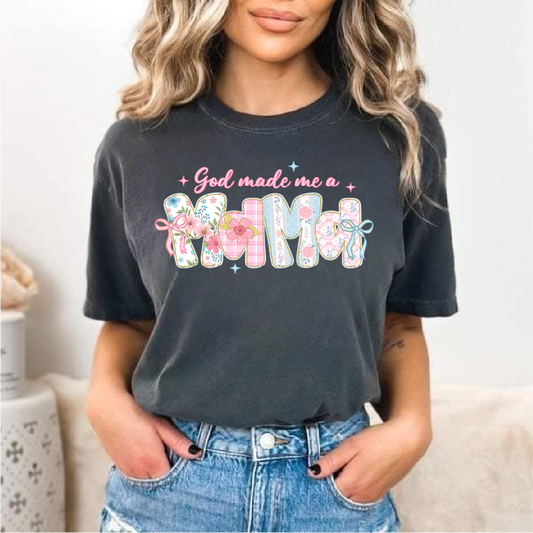 So God Made Me A Mama Faux Patch Graphic Tee