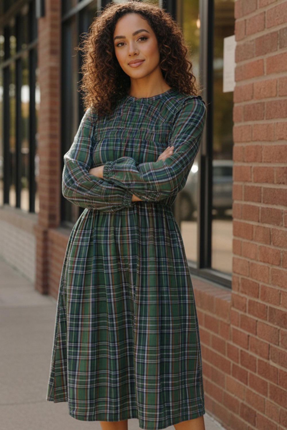 Cedar Lane Plaid Midi Dress