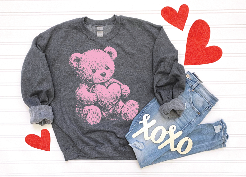 Heart Bear- UNISEX DARK HEATHER GREY SWEATSHIRT