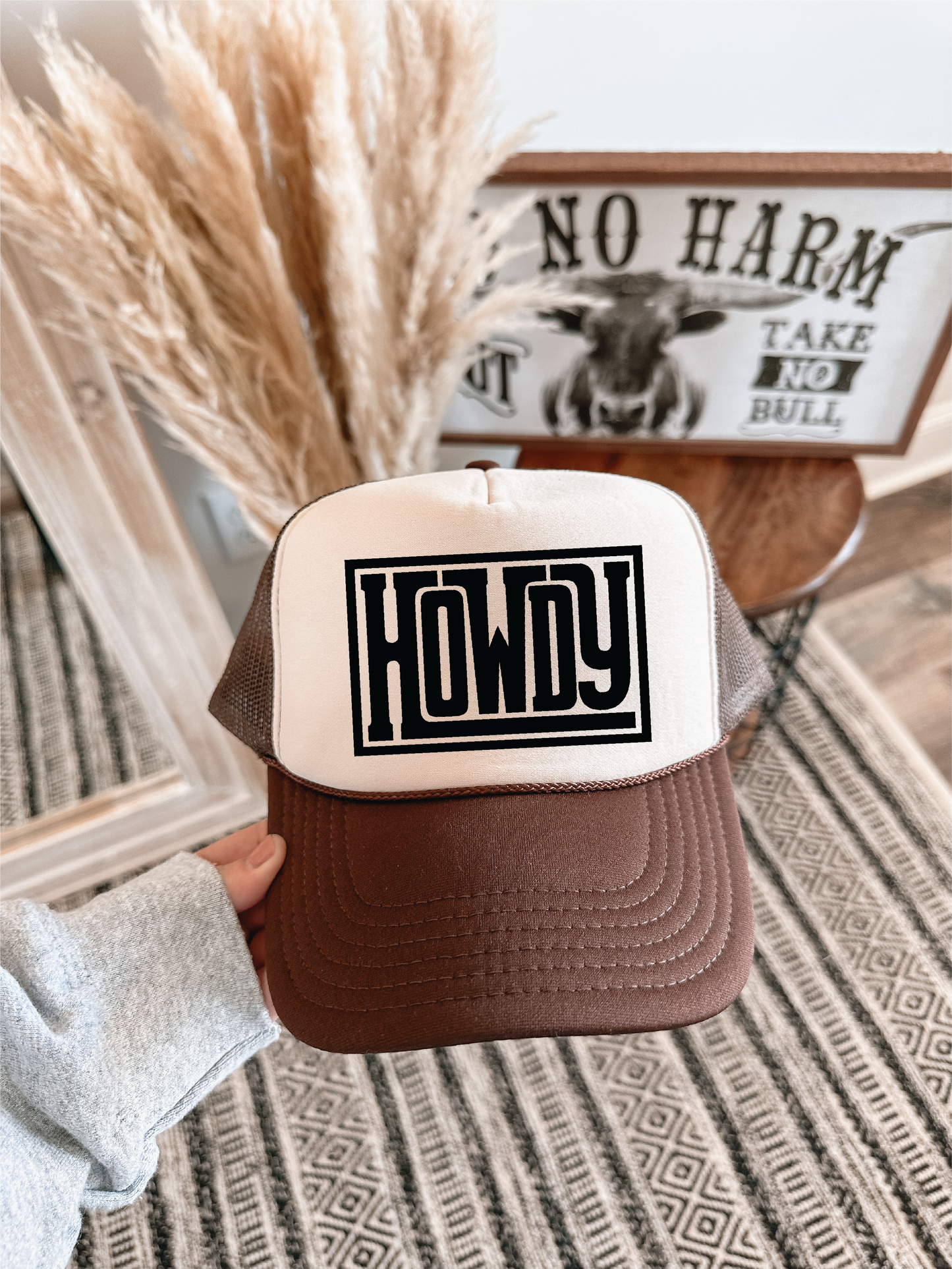 Howdy DTF Printed Brown & Tan Trucker Hat