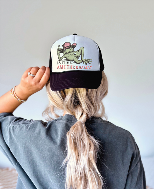 Is It Me?  DTF Printed Black and White Trucker Hat