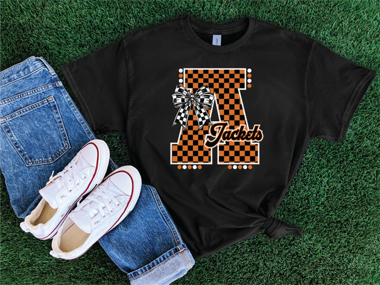 Checkered Letter School Spirit Tee- Football Graphic T-shirt