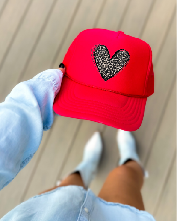 LEOPARD HEART - Red Foam Trucker Hat