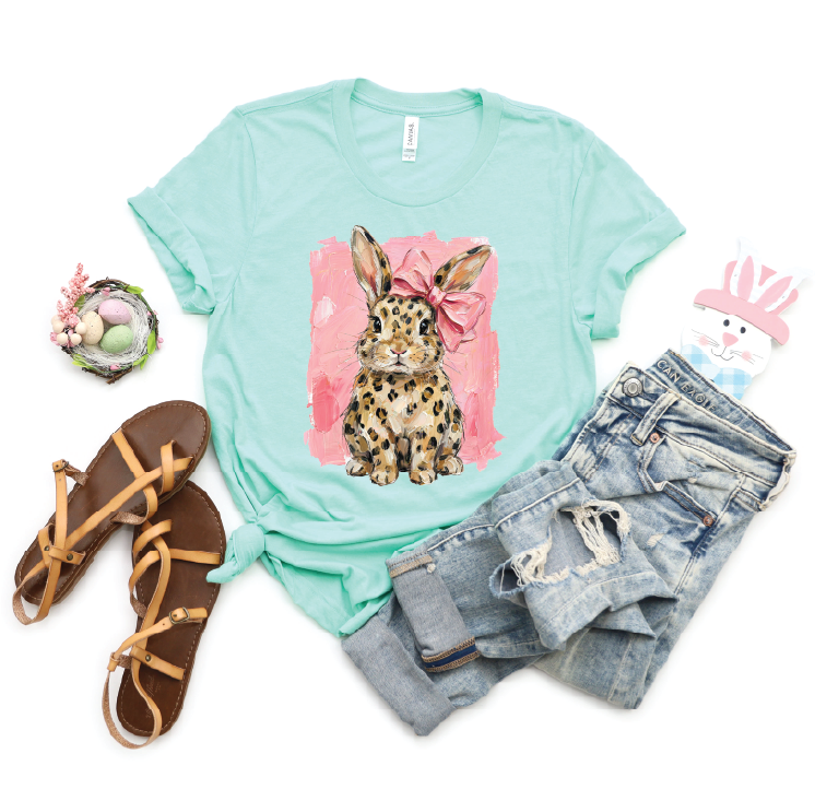 Pink Leopard Bunny- Graphic Tee