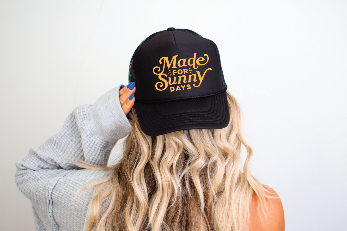 Made For Sunny Days DTF Printed Black Trucker Hat