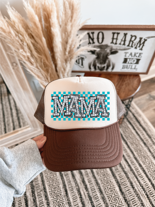 MAMA FAUX Rhinestone DTF Printed Hat