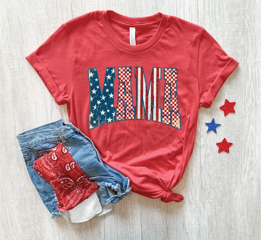 Faux Glitter Patriotic Mama- Unisex Graphic Tee