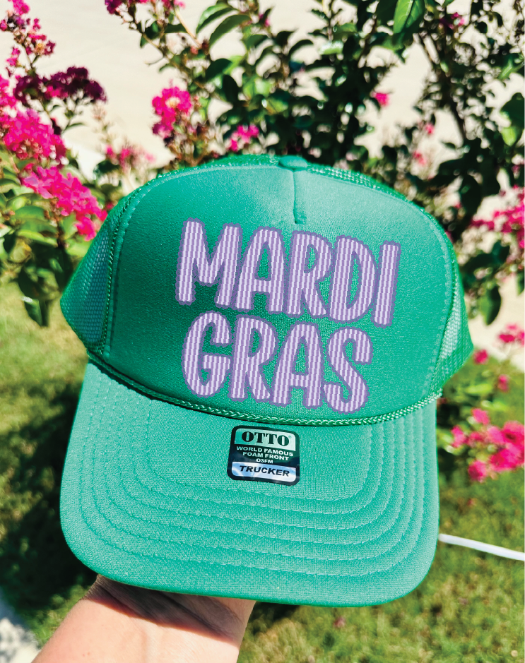 Mardi Gras Stripe on Unisex Kelly Green Trucker Hat