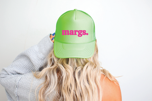 Margs.-  DTF Printed Neon Green Trucker Hat