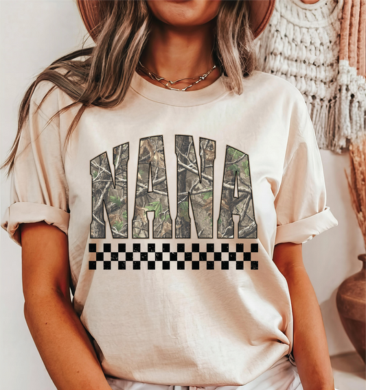 Nana Camo Checker - UNISEX GRAPHIC Tee **CUSTOMIZABLE**