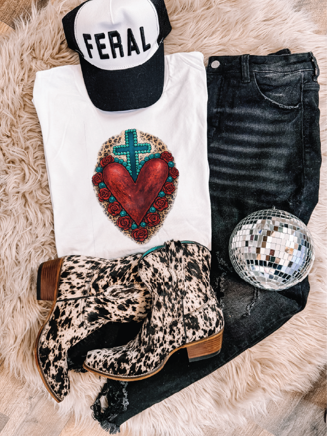 Cross Roses Heart- UNISEX WHITE Tee