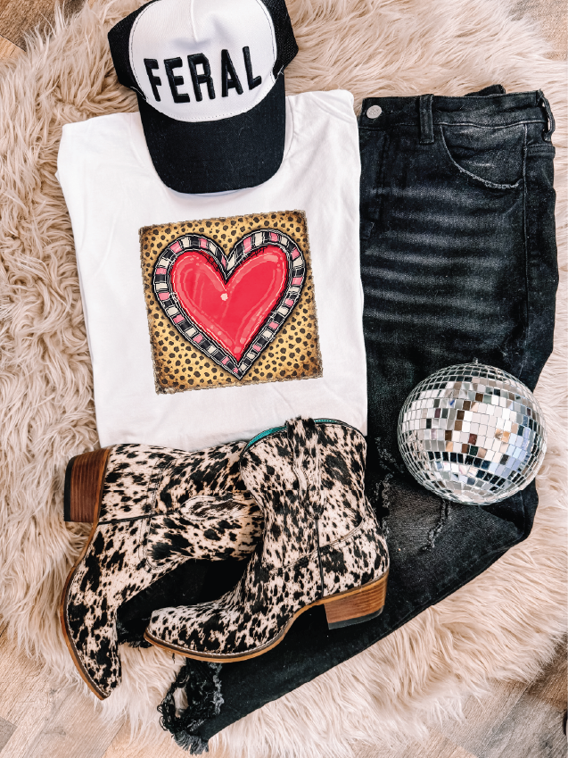 Pink Leopard Heart- UNISEX WHITE Tee