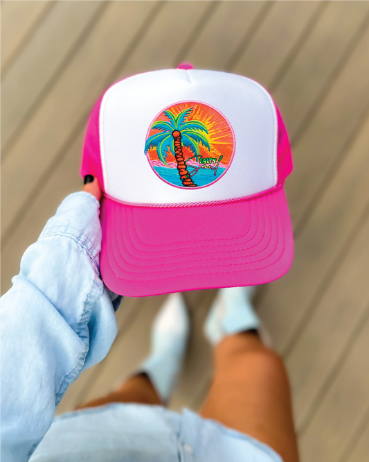 Salty Soul DTF Printed Hot Pink and White Trucker Hat
