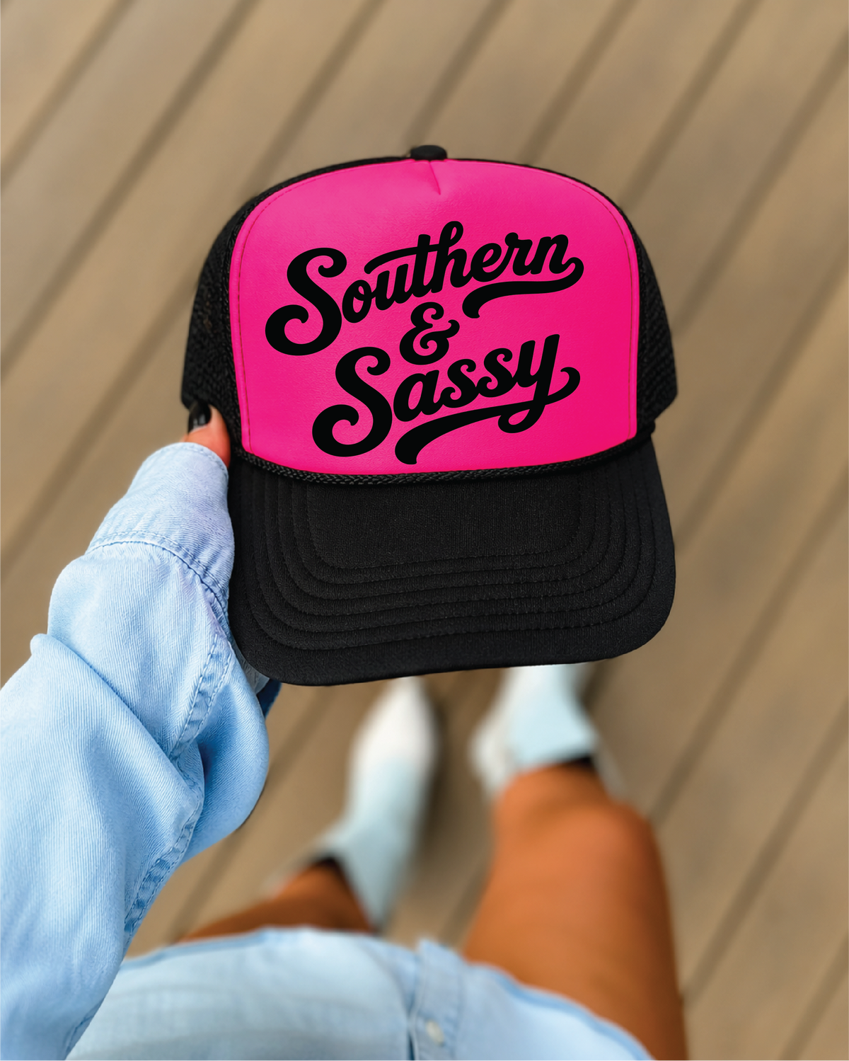 Southern And Sassy - UNISEX Neon Pink and Black Trucker Hat