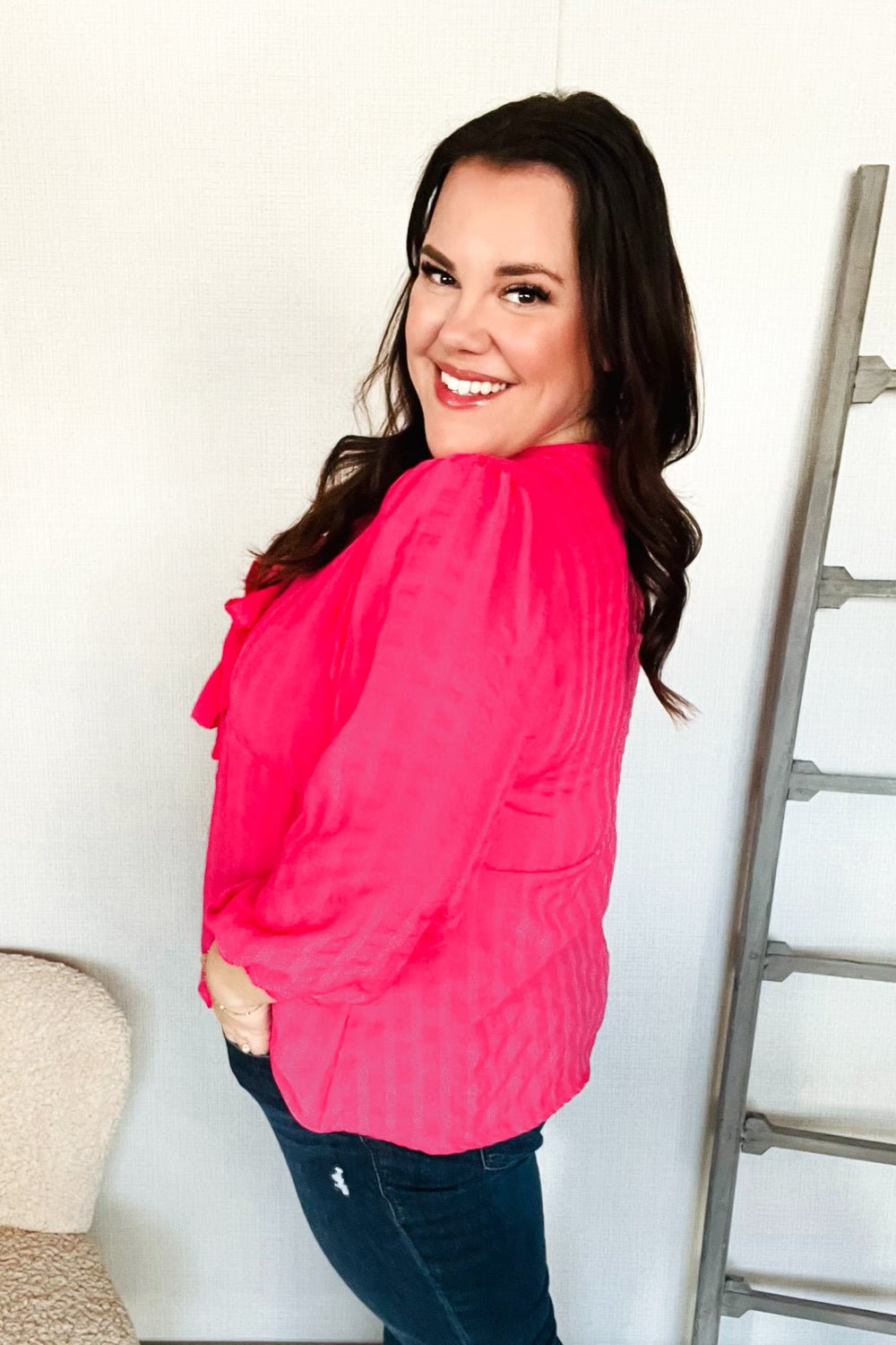 Stay With Me Pink V Neck Ribbon Bow Babydoll Woven Blouse - Southern Belles & Company Boutique