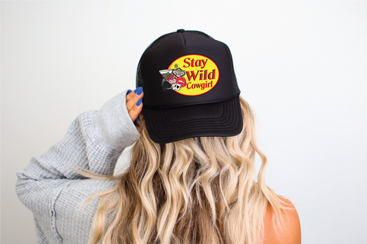 Stay Wild Cowgirl DTF Printed Black Trucker Hat