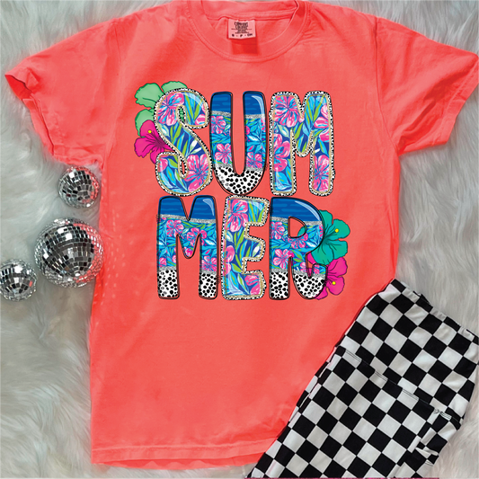 Summer Pattern Letters Graphic Tee