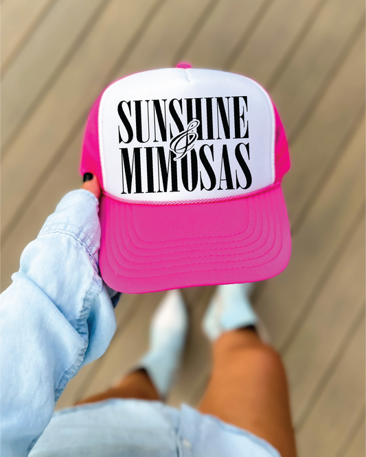 Sunshine and Mimosas DTF Printed Hot Pink and White Trucker Hat