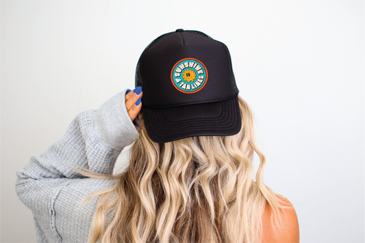 Sunshine and Tanlines DTF Printed Black Trucker Hat