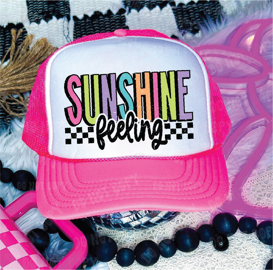 Sunshine Feeling- DTF Printed - UNISEX Neon Pink and White Trucker Hat