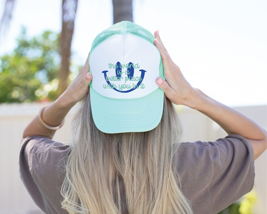 The World Is A Better Place - UNISEX Seafoam and White TRUCKER HAT