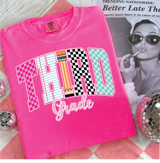 Third Grade Checkered Graphic Tee